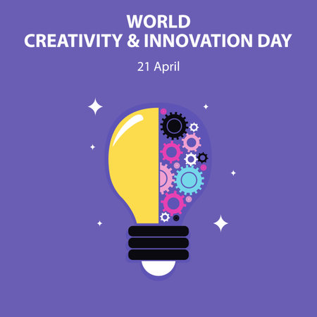 illustration vector graphic of half the lamp contains gears, perfect for international day, world creativity and innovation day, celebrate, greeting card, etc.のイラスト素材