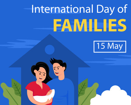 illustration vector graphic of A husband and wife are caring for their baby at home, perfect for international day, international day of families, celebrate, greeting card, etc.のイラスト素材