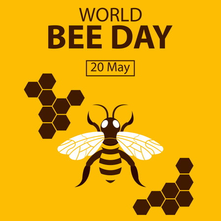 illustration vector graphic of honey bee with hexagonal nest, perfect for international day, world bee day, celebrate, greeting card, etc.のイラスト素材