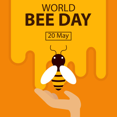 illustration vector graphic of hand lifting a honey bee upwards, perfect for international day, world bee day, celebrate, greeting card, etc.のイラスト素材