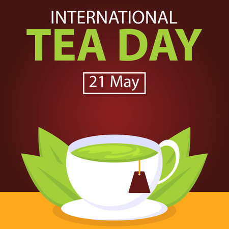 illustration vector graphic of Green tea is brewed in a cup, featuring green leaves, perfect for international day, international tea day, celebrate, greeting card, etc.のイラスト素材