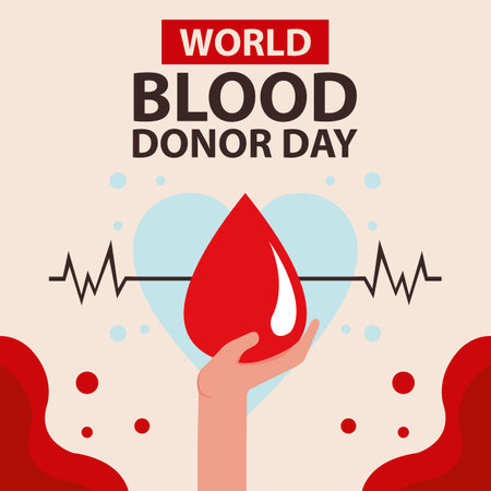 illustration vector graphic of hand holding a drop of blood, perfect for international day, world blood donor day, celebrate, greeting card, etc.のイラスト素材