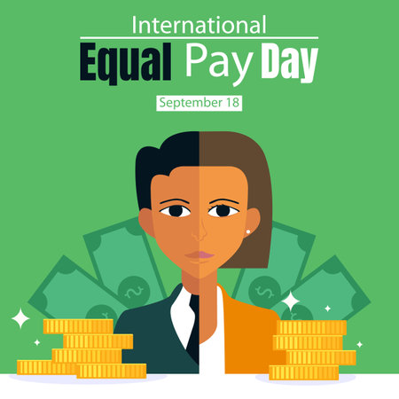 illustration vector graphic of half the body of a woman and a man facing money, perfect for international day, international equal pay day, celebrate, greeting card, etc.のイラスト素材