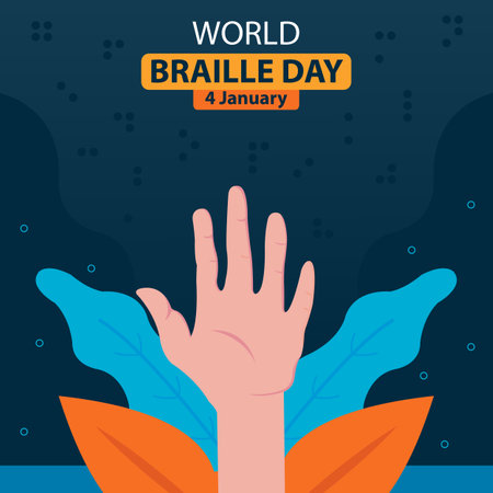 illustration vector graphic of the palm of the hand displays braille letters, perfect for international day, world braille day, celebrate, greeting card, etc.のイラスト素材