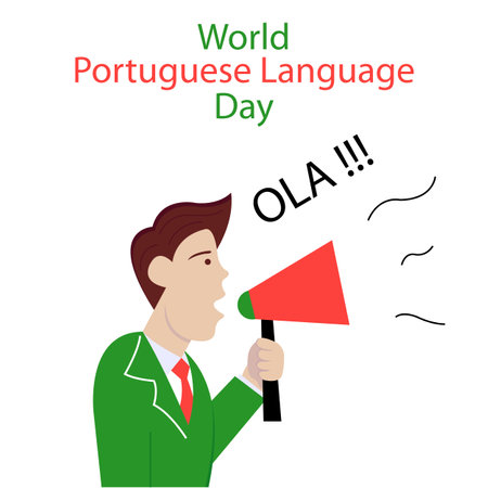 illustration vector graphic of a man holding a megaphone, perfect for international day, world portuguese language day, celebrate, greeting card, etc.のイラスト素材