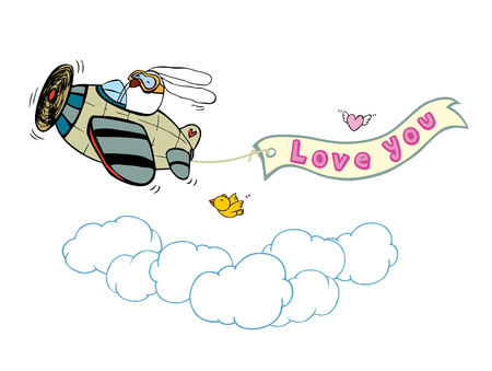 rabbit flying by plane vector illustrationのイラスト素材