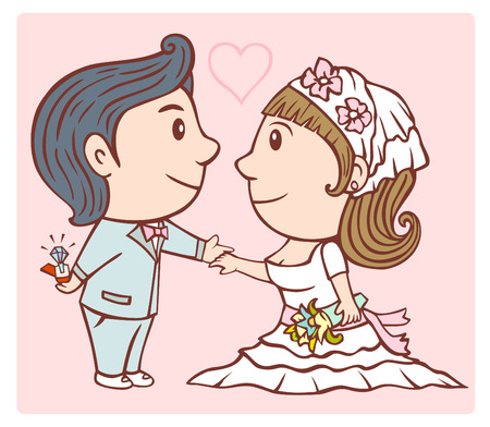wedding couple just married  cartoon illustration vectorのイラスト素材