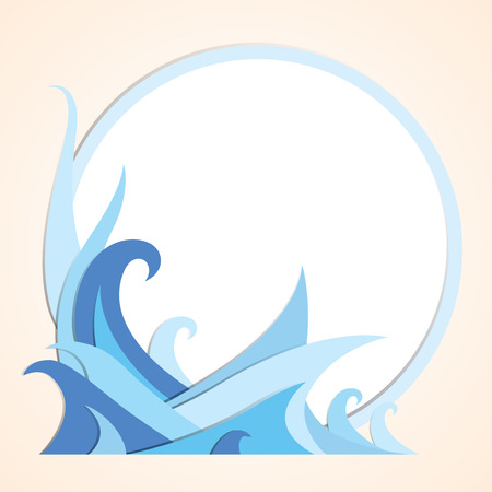 blue wave vector paper cut illustrationのイラスト素材