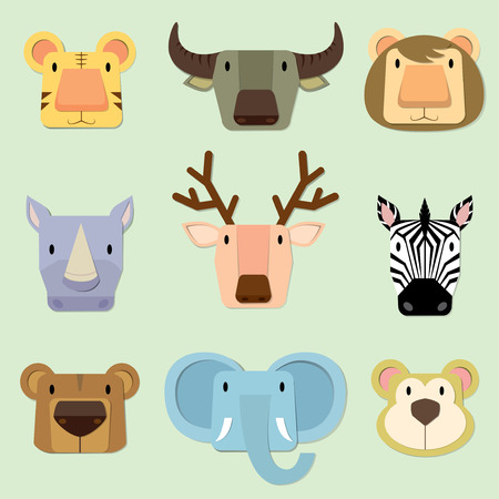 wild animals face vector illustration cartoon isolateのイラスト素材