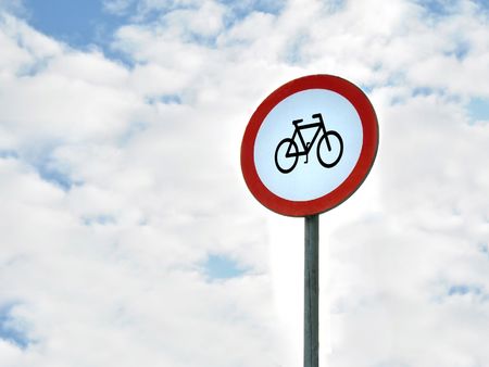 No bike roadsign isolated on a sky.の写真素材