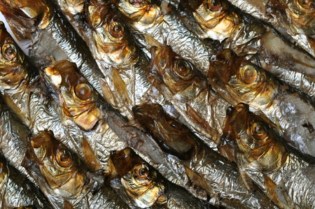 Background or texture with smoked fishの写真素材