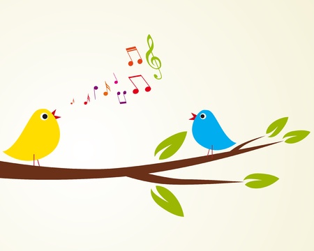singing bird on a branch  Vector illustration のイラスト素材