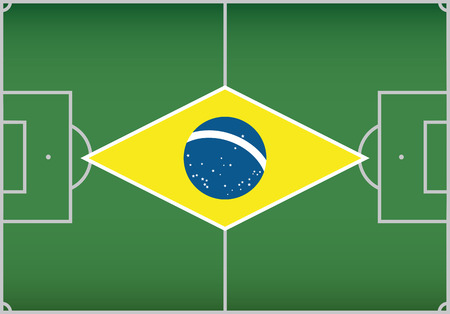 football   soccer field with flag of Brazil  Vector illustrationのイラスト素材