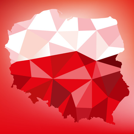 White and red background with shape of Poland in geometric,mosaic polygonal style.Vector illustrationのイラスト素材