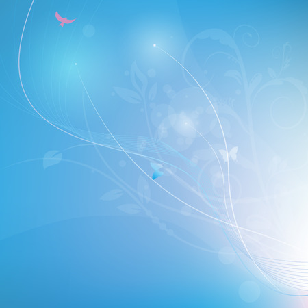 Blue abstrack background with lines and florals, vector illustrationのイラスト素材