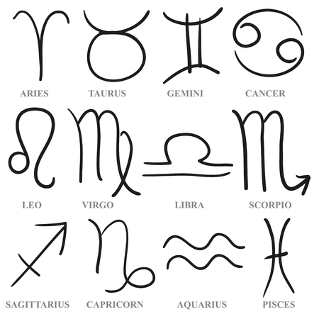 Set of hand drawn zodiac signs, vector illustrationのイラスト素材