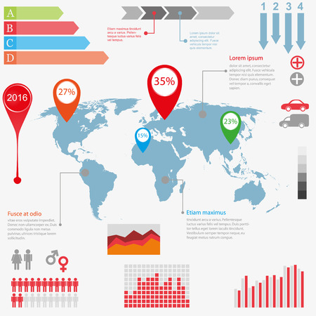 World map illustration and infographics design template. illustrationのイラスト素材
