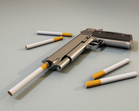 smoking kills, gun and cigarette, 3d renderingの写真素材