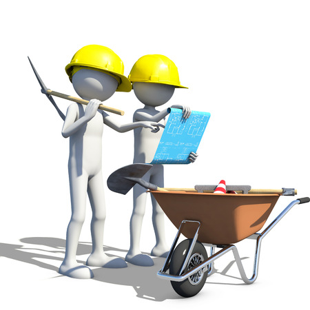 Construction worker in action, 3d renderingの写真素材