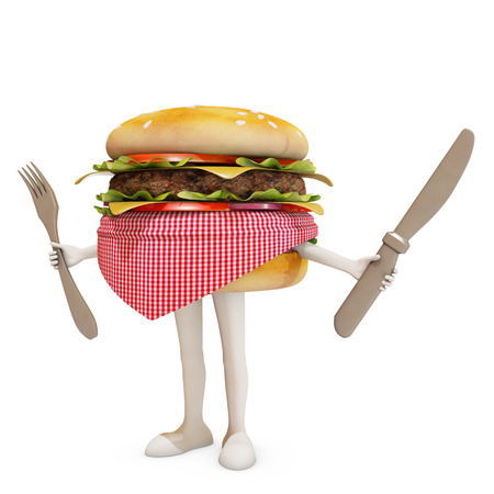 hamburger carachter isolated, 3d renderingの写真素材