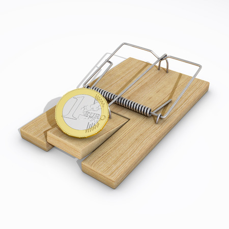 mousetrap with euro coin, 3d renderingの写真素材