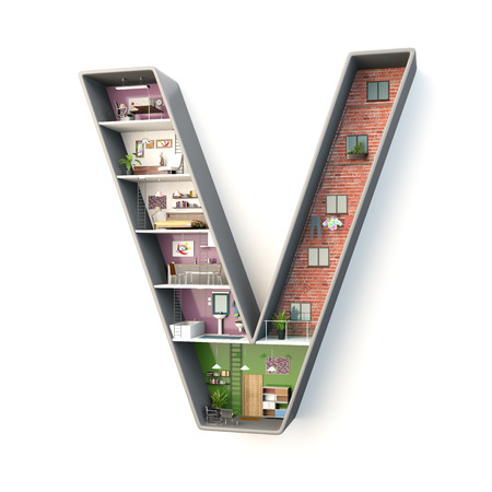 Interior of a construction in shape of letter "V", 3d renderingの写真素材
