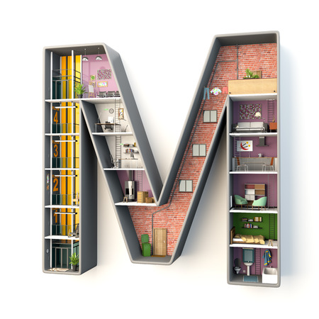Interior of a construction in shape of letter "M", 3d renderingの写真素材