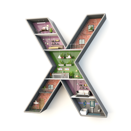 Interior of a construction in shape of letter "X", 3d renderingの写真素材