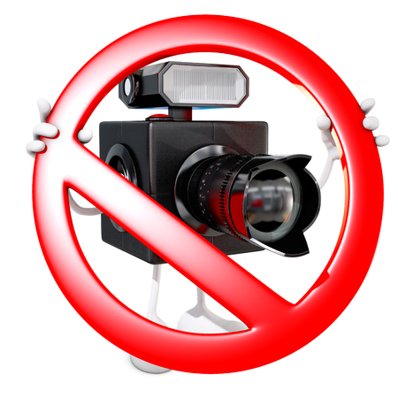 funny camera character with forbidden photography sign, 3d renderingの写真素材