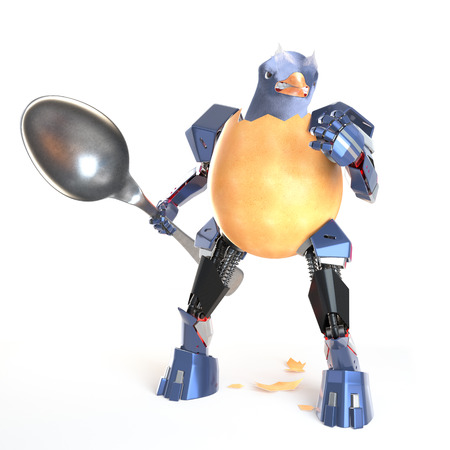 Cybernetic egg fighter representing social networkの写真素材