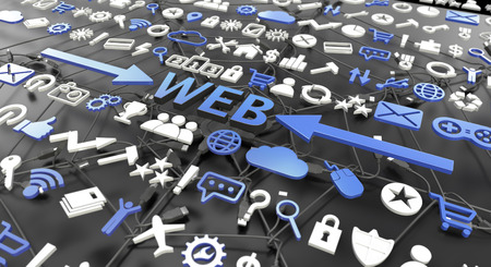 web word with 3d icons over black background