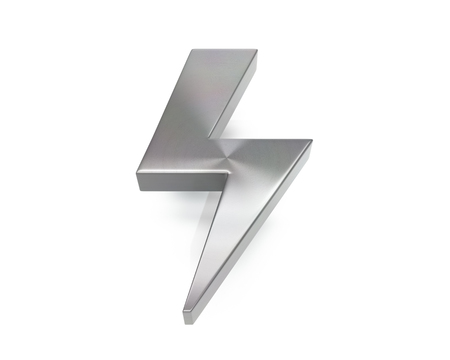 3d brushed metal lightning icon over white background