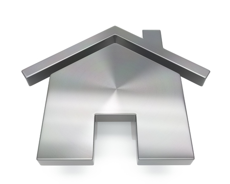 3d brushed metal house icon over white backgroundの写真素材