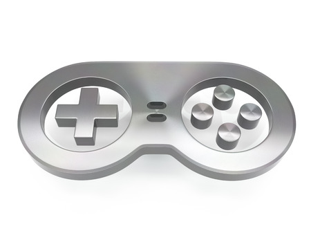 3d brushed metal game controller icon over white backgroundの写真素材