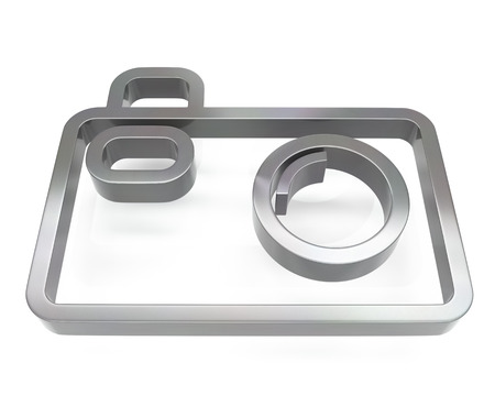 3d brushed metal camera icon over white backgroundの写真素材