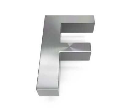3d brushed metal "f" letter over white backgroundの写真素材