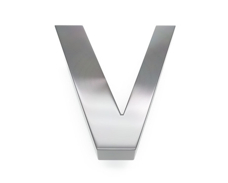 3d brushed metal "v" letter over white backgroundの写真素材