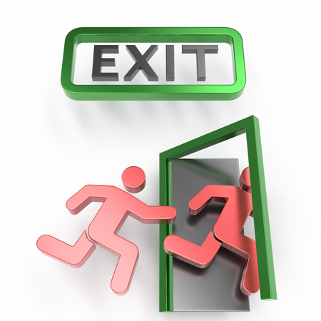 exit 3d icon over white backgroundの写真素材