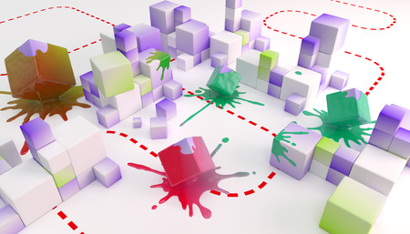 cubes and spatter of paint