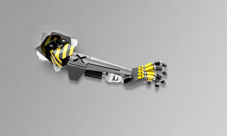 arm of a robot tearing apart the backgroundの写真素材