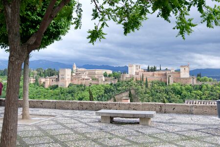 GRANADA, SPAIN - May 10, 2016: View of the famous Alhambra from the city centerのeditorial素材