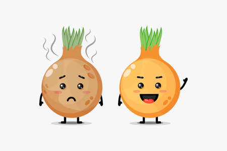 A cute mascot for fresh onions and rotten onionsのイラスト素材