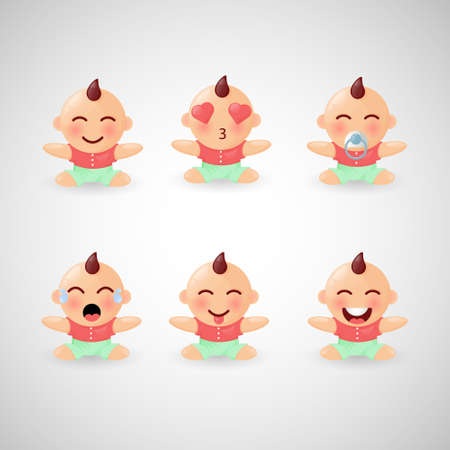 Cute baby boy emoticon design collectionのイラスト素材