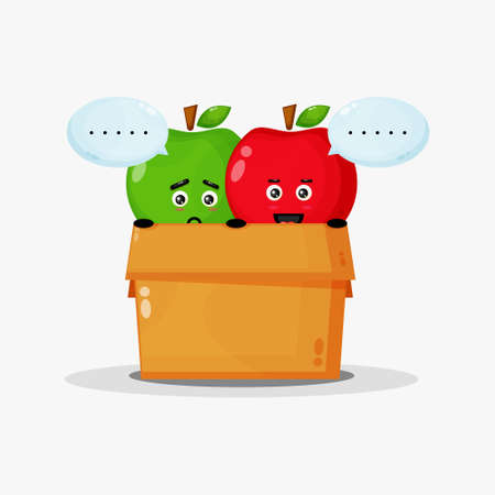 Cute Green apple and red apple mascot in the boxのイラスト素材