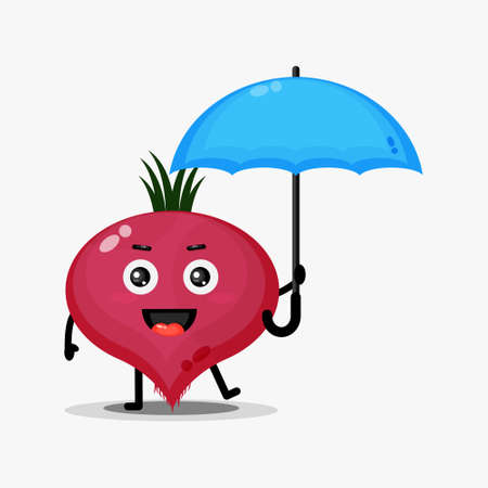 Cute beetroot mascot brings an umbrellaのイラスト素材