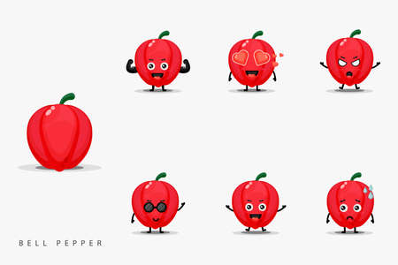 Cute bell pepper design character setのイラスト素材