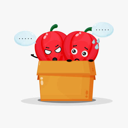 Cute bell pepper mascot in the boxのイラスト素材