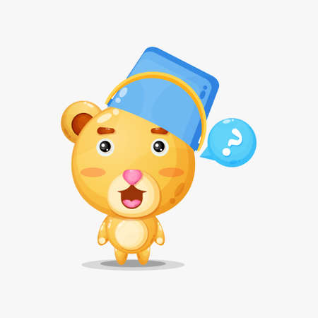 Cute bear mascot wearing a bucket helmetのイラスト素材