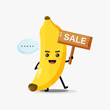 Cute banana mascot with a sale signのイラスト素材