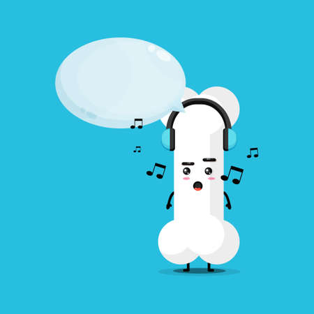 Cute bone mascot listening to musicのイラスト素材